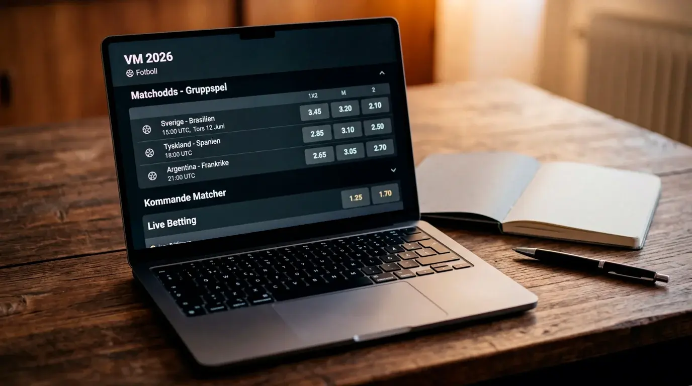 Decimalodds visade på en skärm med VM 2026-matcher i bakgrunden